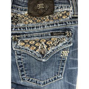 MISS ME JP5645B Boot Cut Sequins Studs Crystals Flap Pocket Jeans 31 Raw Hems